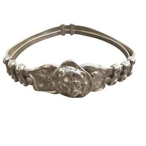 Judith Leiber Women's Belt silver tone metal Lion head ribbed statement 29.75"